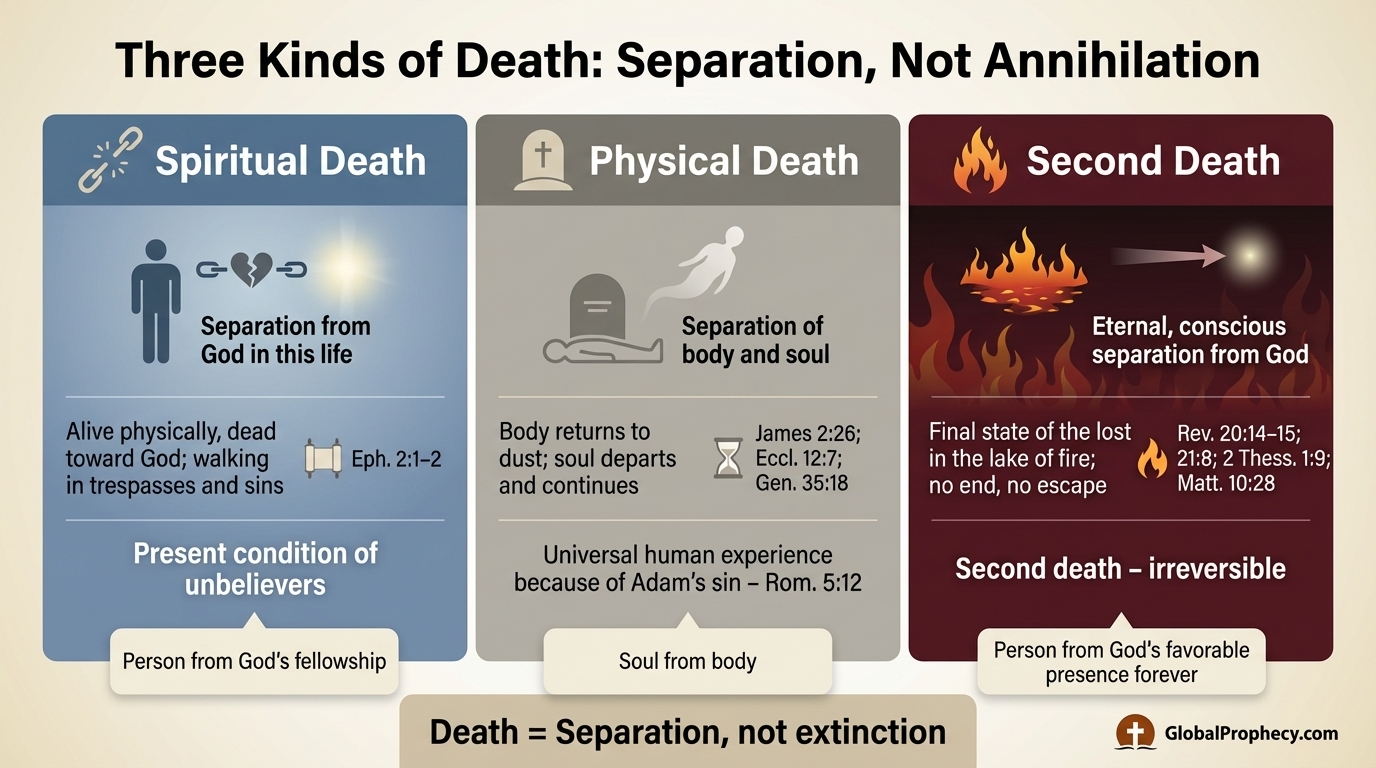Diagram comparing spiritual death, physical death, and the second death as forms of separation.