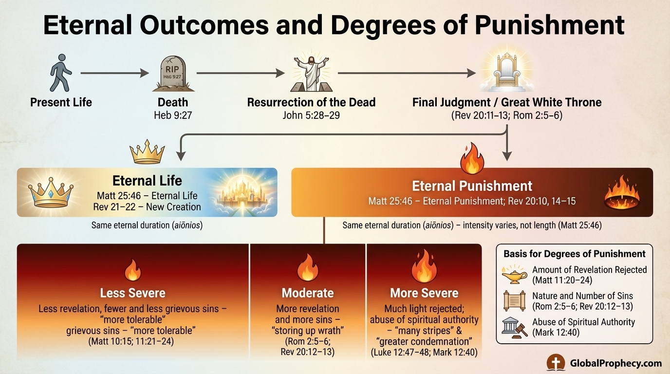 Infographic showing eternal life and eternal punishment with varying degrees of punishment.