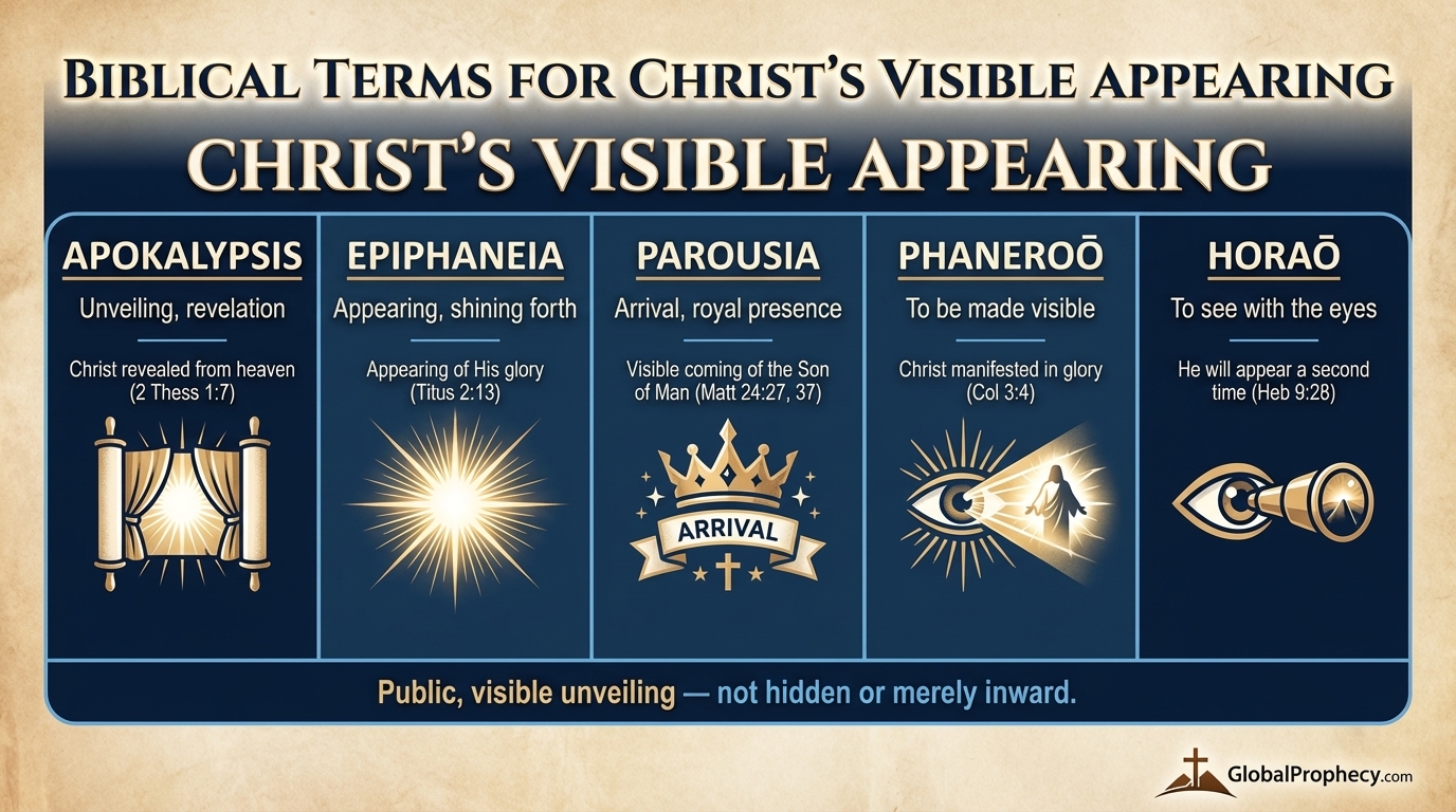 Infographic chart explaining Greek terms for Christ’s visible Second Coming.