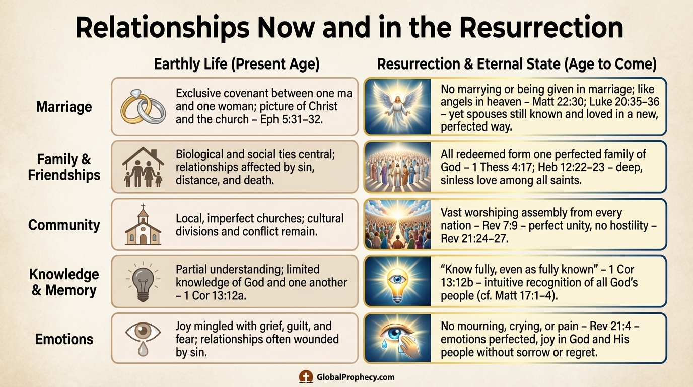 Comparison chart of earthly relationships and relationships in the resurrection and eternal state.