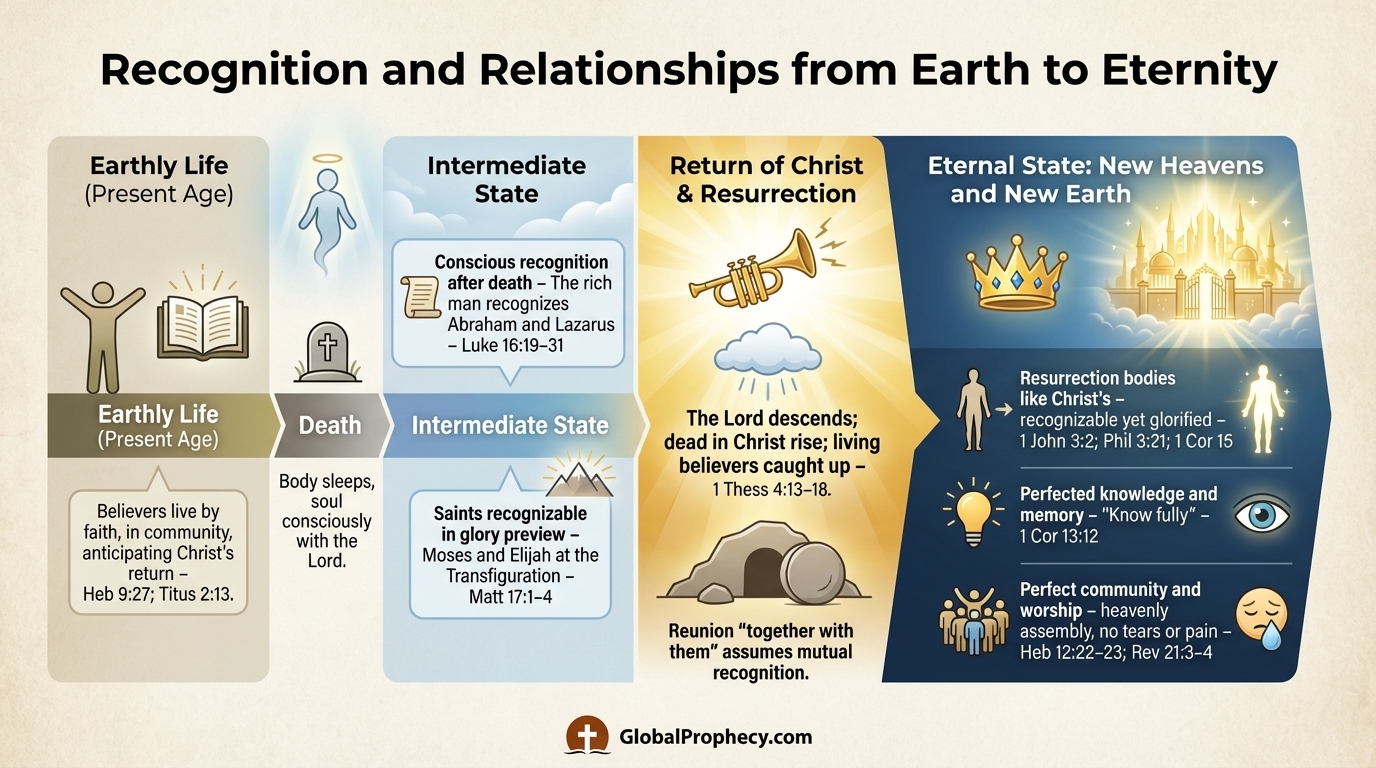 Infographic timeline showing recognition and relationships from earthly life to the eternal state.