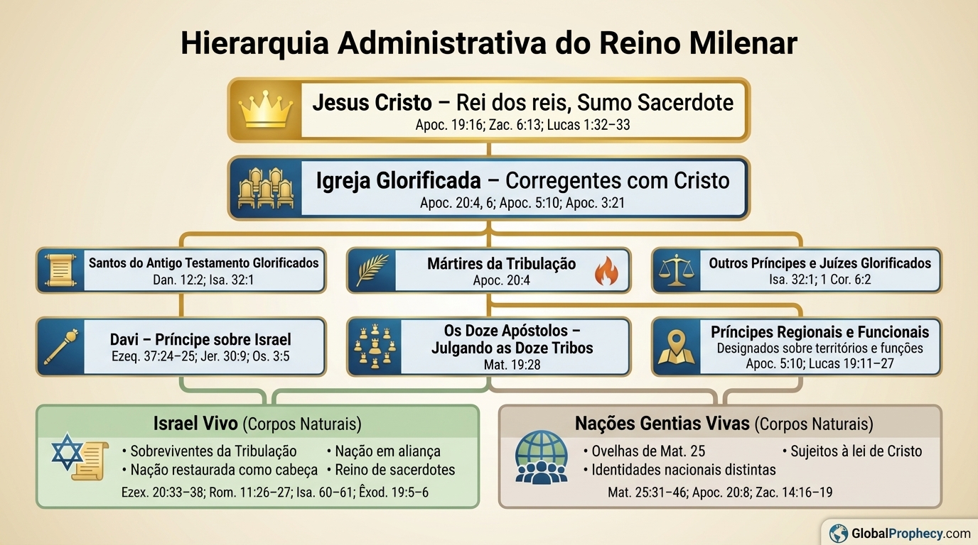 Organograma mostrando a hierarquia administrativa do reino milenar de Cristo.
