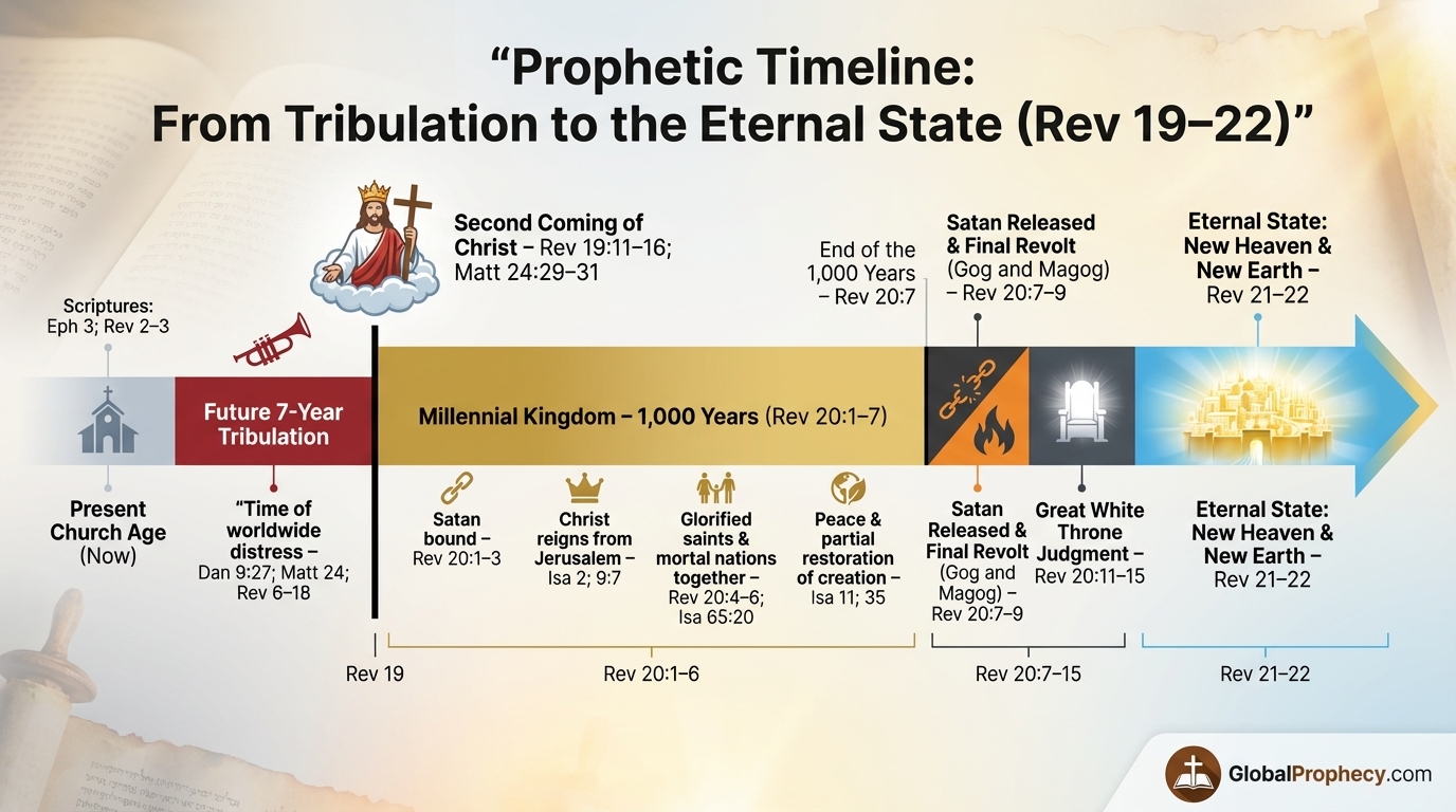 Infographic timeline from the tribulation through the 1,000-year millennium to the eternal state.