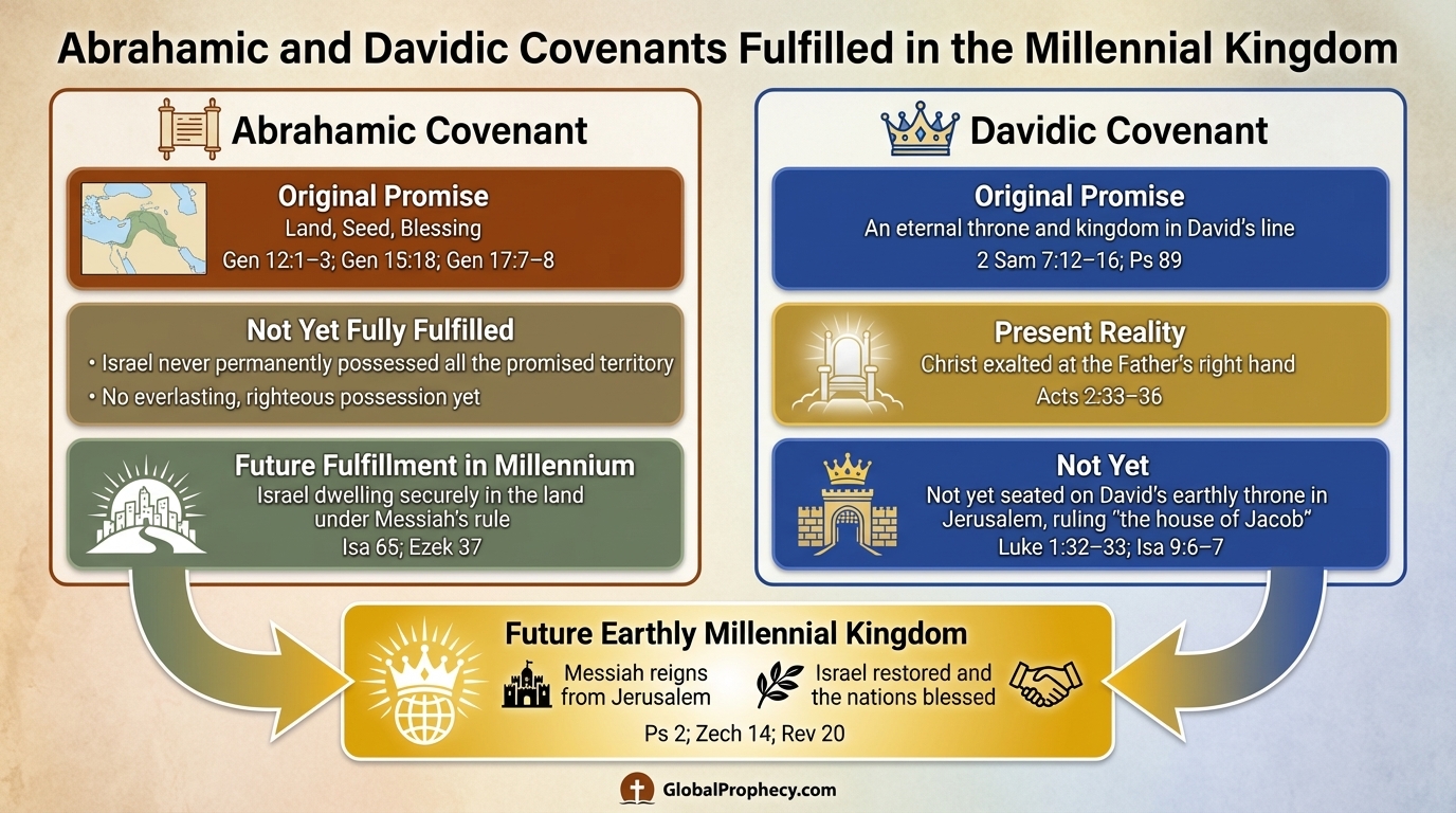 Diagram showing Abrahamic and Davidic covenants converging in Christâs millennial kingdom.