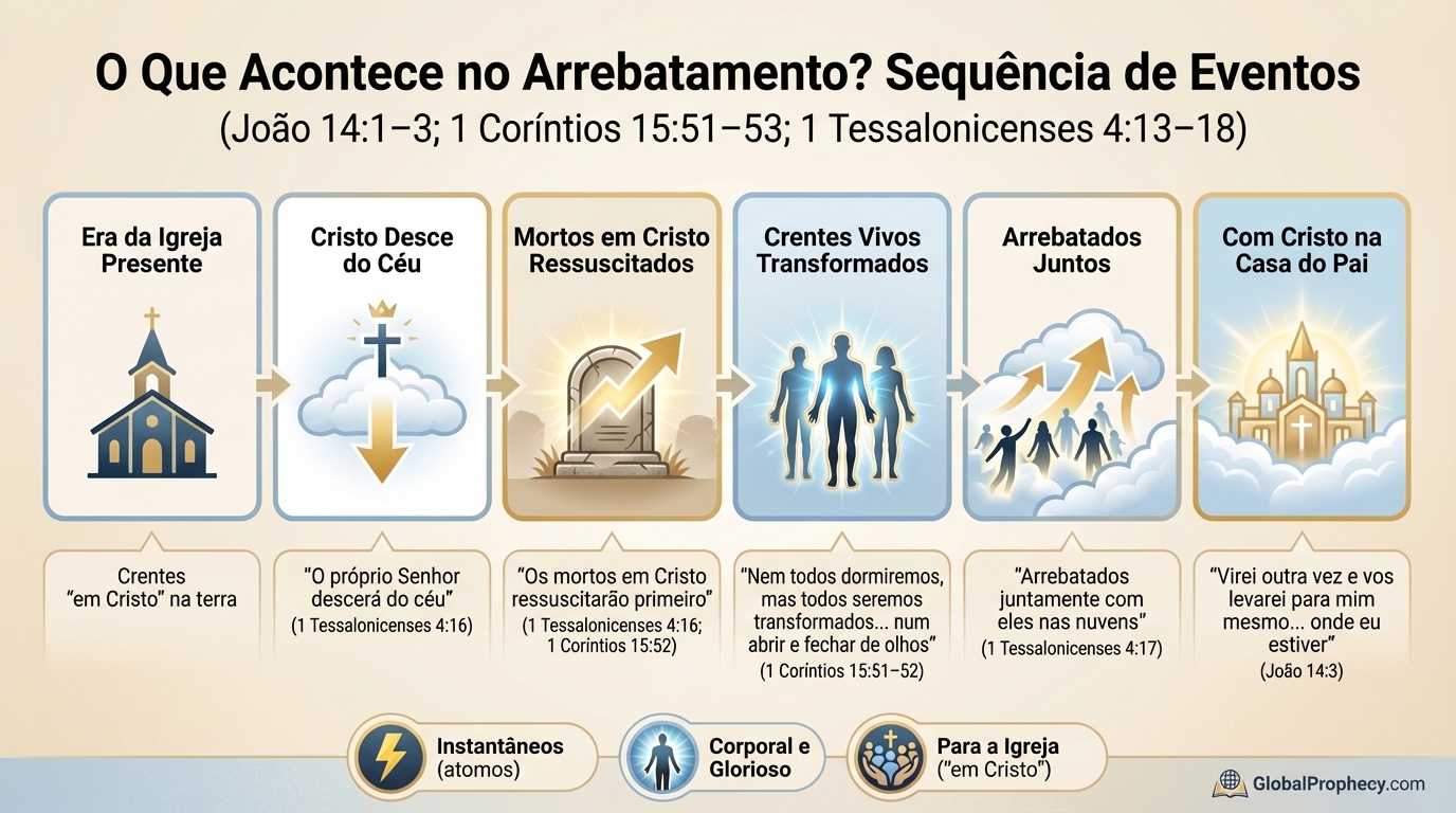 Infográfico mostrando a sequência bíblica dos eventos no arrebatamento da igreja.