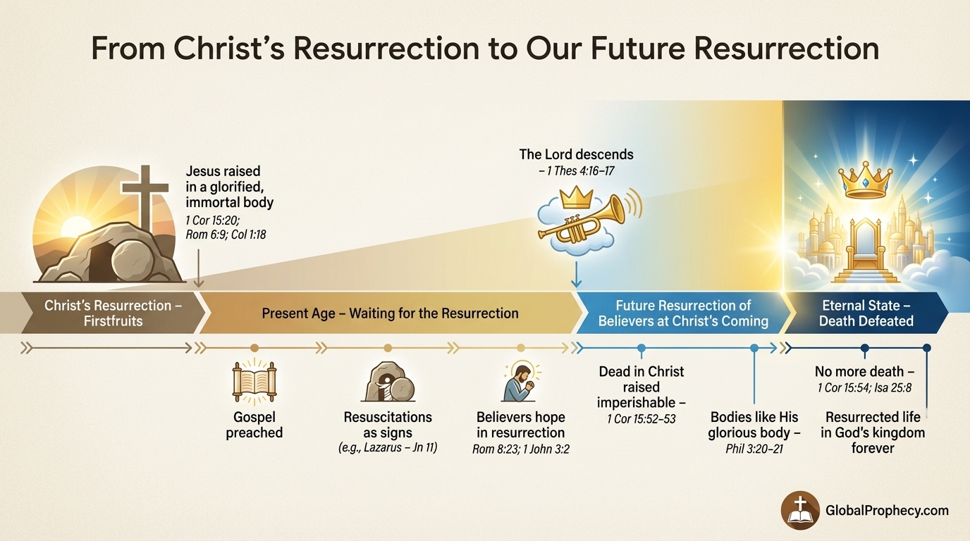 Timeline from Christ’s resurrection to the future resurrection of believers.