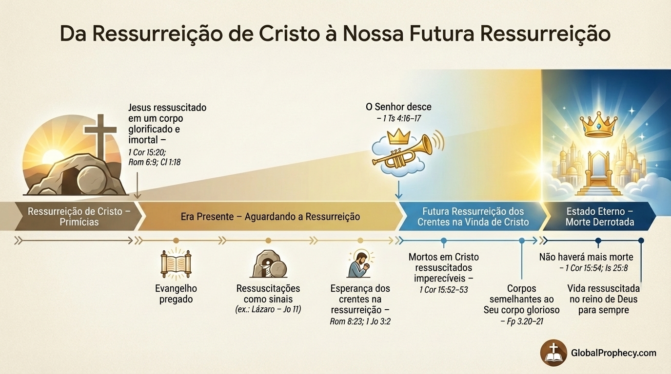 Linha do tempo da ressurreição de Cristo até a futura ressurreição dos crentes.